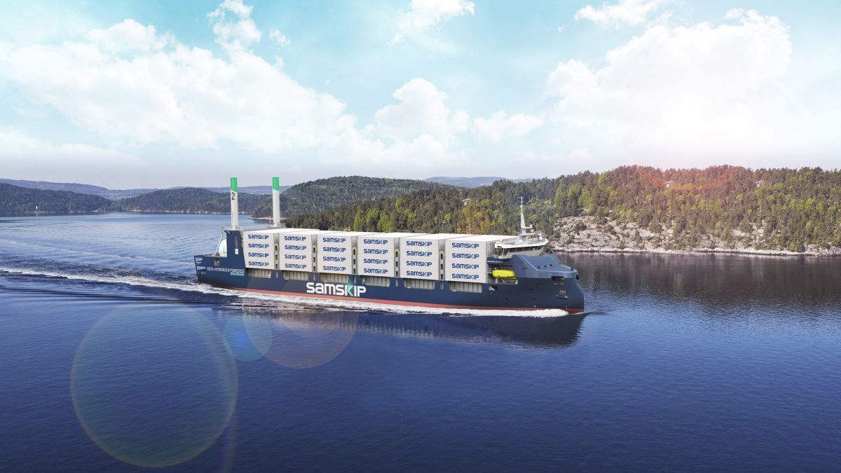 Rendering of Samskip's hydrogen-powered SeaShuttle container ship