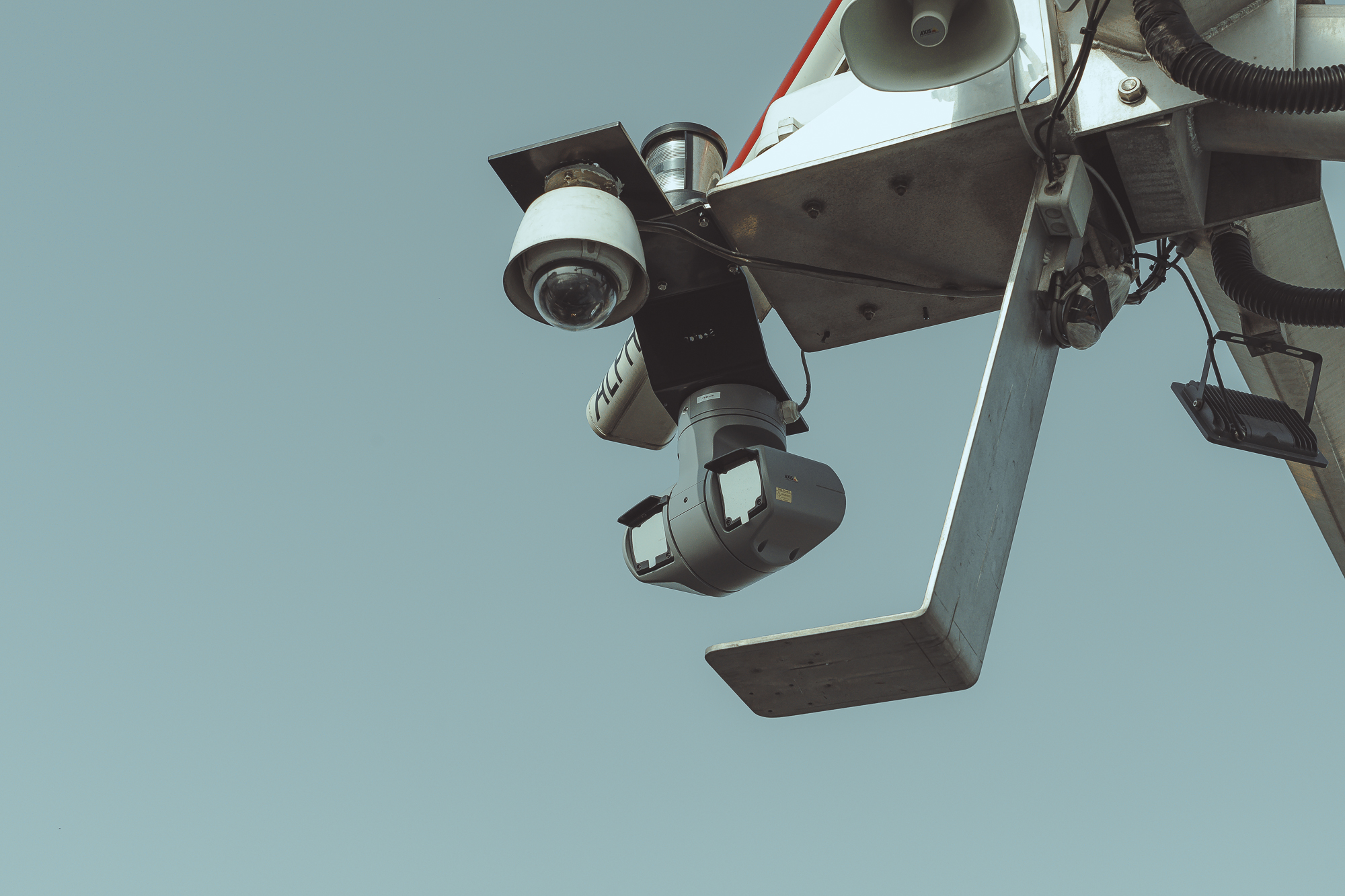 Onboard Seafar sensor array — cameras, PTZ optics and hailer mounted on a vessel mast